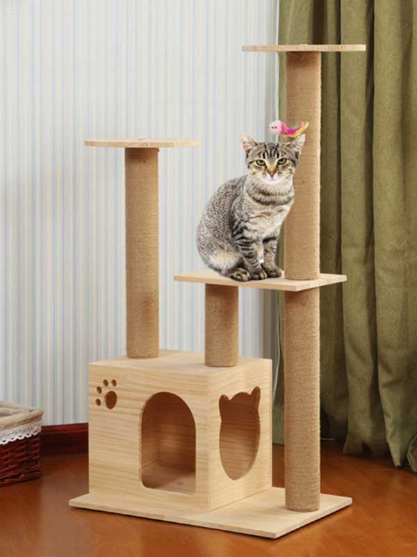 Torre de escalada para gatos, coluna de corda de cânhamo de pinho, escada, casa de gato 06-1163 www.gmtpet.net
