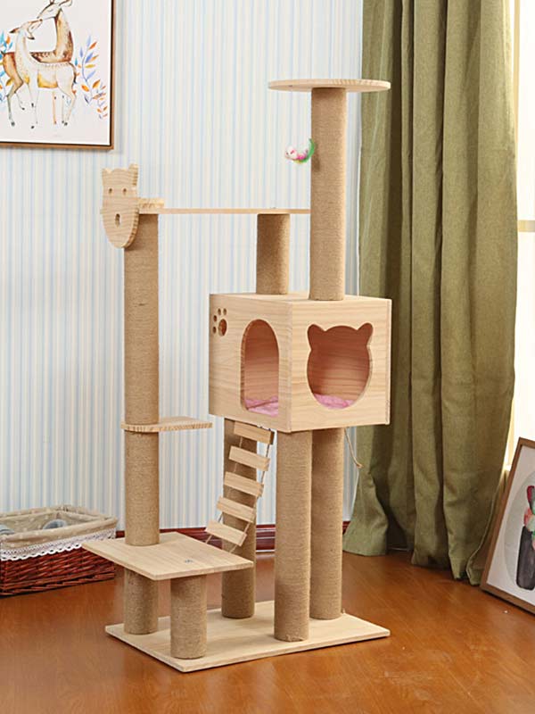 Torre de escalada para gatos, coluna de corda de cânhamo de pinho, escada, casa de gato 06-1164 www.gmtpet.net