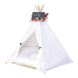 Outdoor Pet Tent: White Cotton Canvas Conical Teepee Pet Tent Collapsible Portable 06-0937 www.gmtpet.net