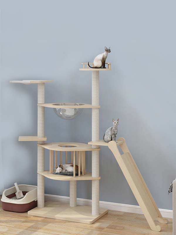 Wholesale pine solid wood multilayer board cat tree cat tower cat climbing frame 105-212 www.gmtpet.net