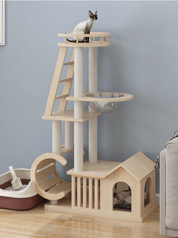 Árvore de gato moderna | Torre de gato de madeira OEM | Estrutura de escalada para gatos em madeira 105-213 www.gmtpet.net